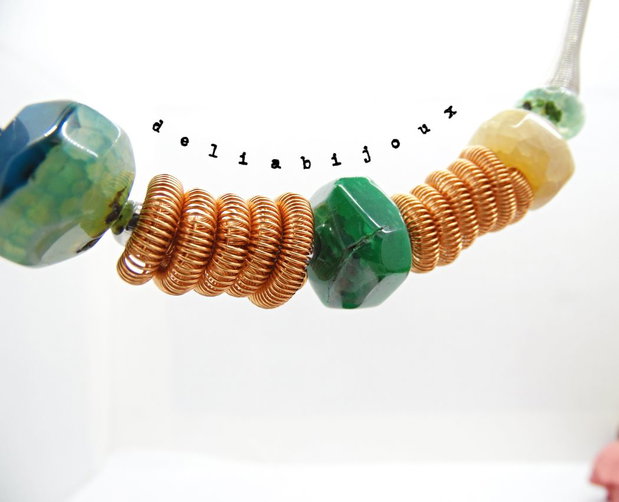 Colier Statement Handmade din Agate Multicolore (cod1345)
