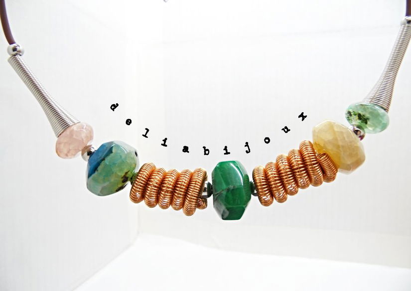 Colier Statement Handmade din Agate Multicolore (cod1345)