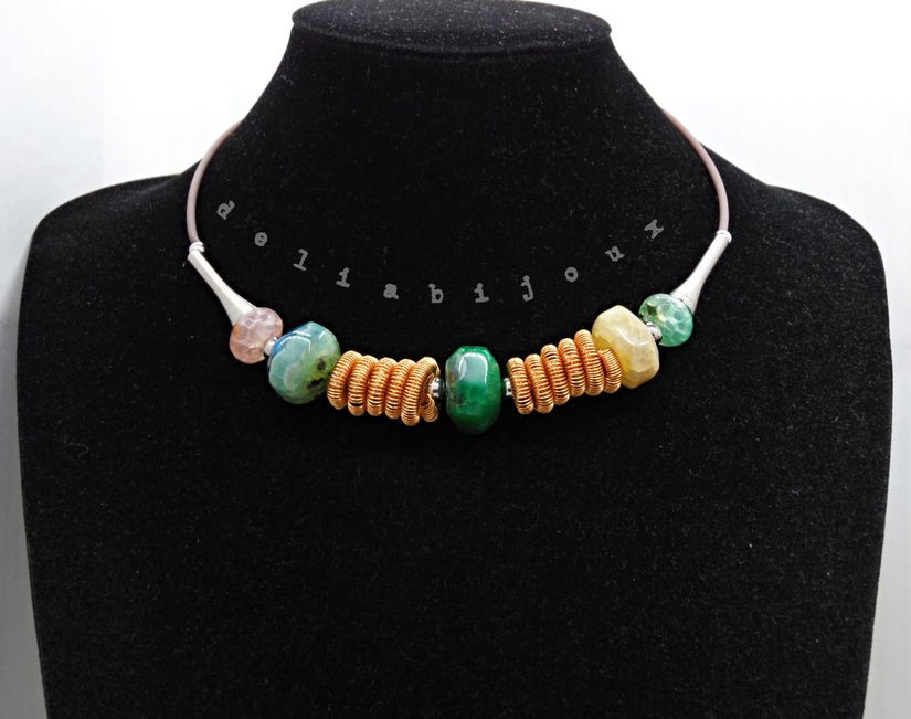 Colier Statement Handmade din Agate Multicolore (cod1345)