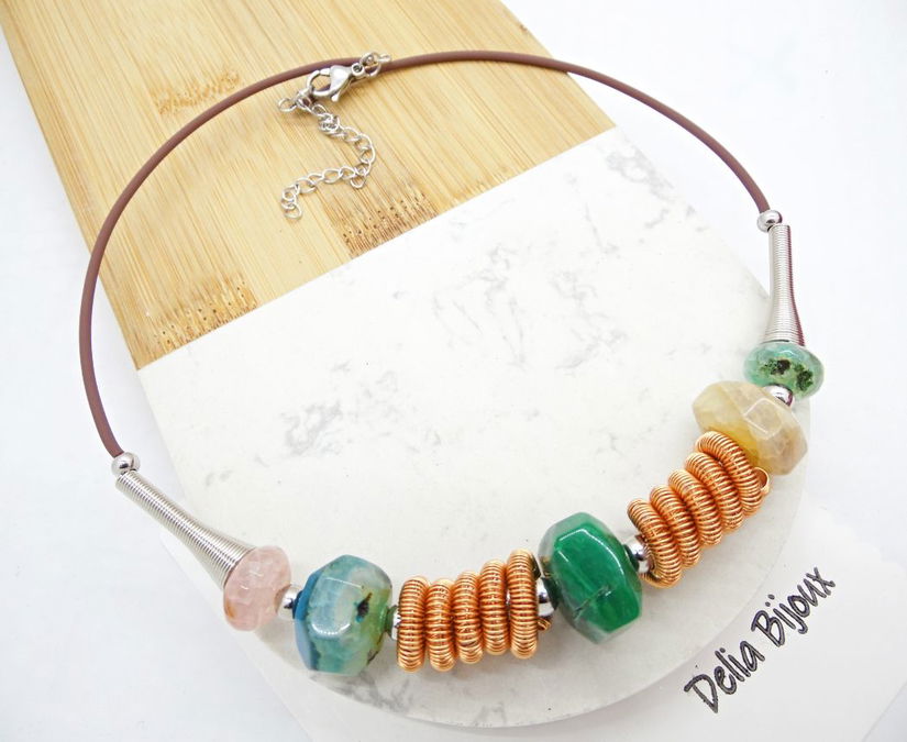 Colier Statement Handmade din Agate Multicolore (cod1345)