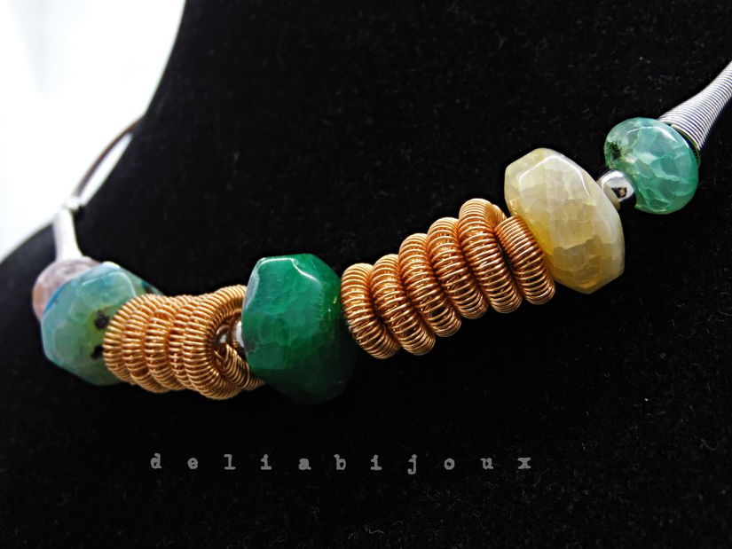 Colier Statement Handmade din Agate Multicolore (cod1345)