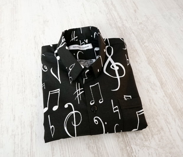 Camasa Baiat Neagra cu Note Muzicale