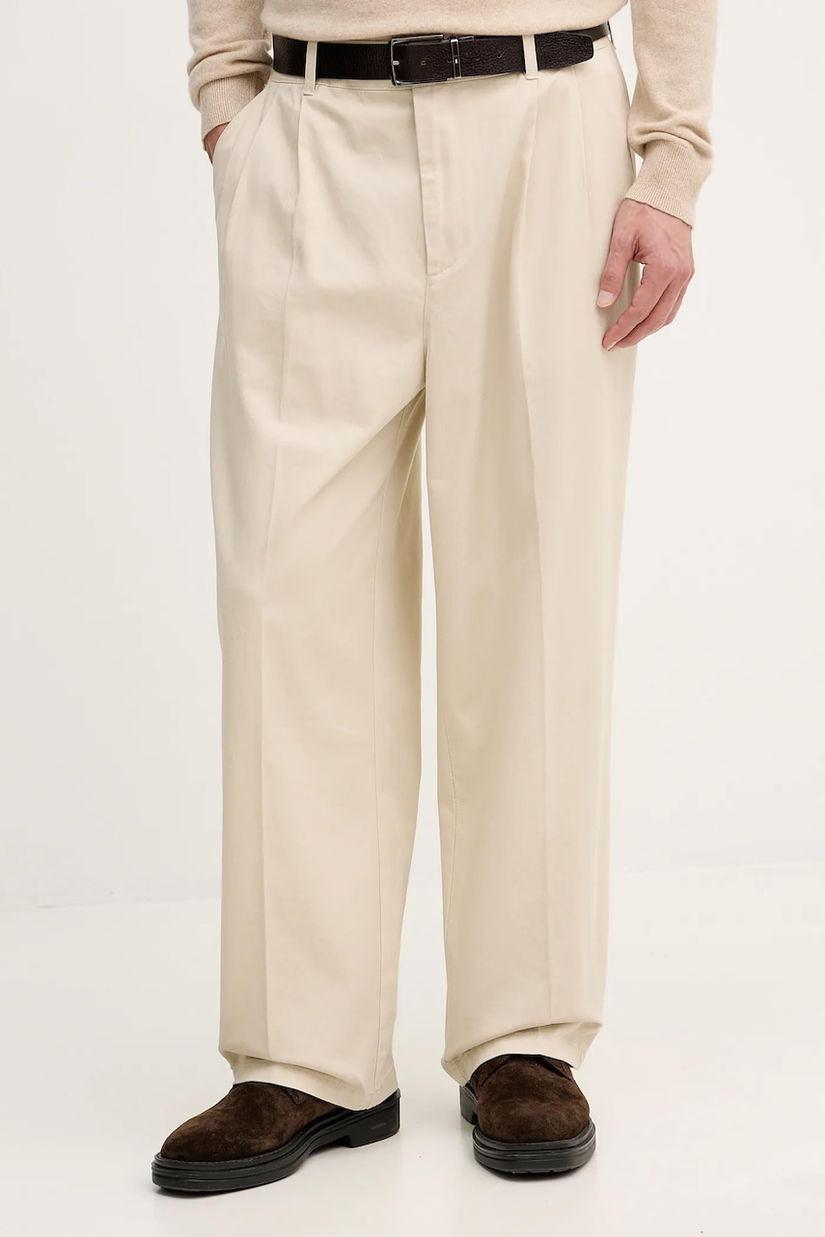 United Colors of Benetton pantaloni de bumbac culoarea bej, cu fason chinos, 4XVTUF05U