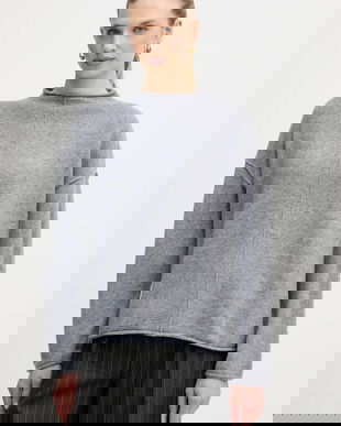 OUI pulover din amestec de lână culoarea gri, cu turtleneck, 96148