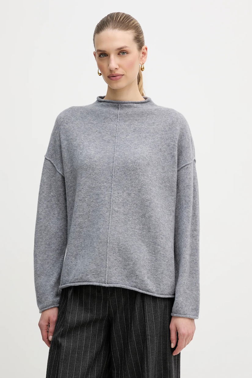 OUI pulover din amestec de lână culoarea gri, cu turtleneck, 96148