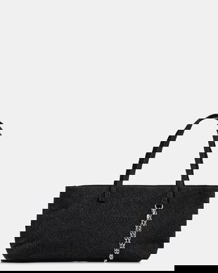 Tommy Jeans geantă de bumbac culoarea negru, AW0AW18268