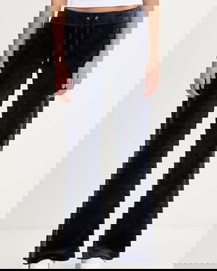 Juicy Couture pantaloni de trening din velur Monogram Lisa culoarea bleumarin, cu imprimeu, JCWBJ125303