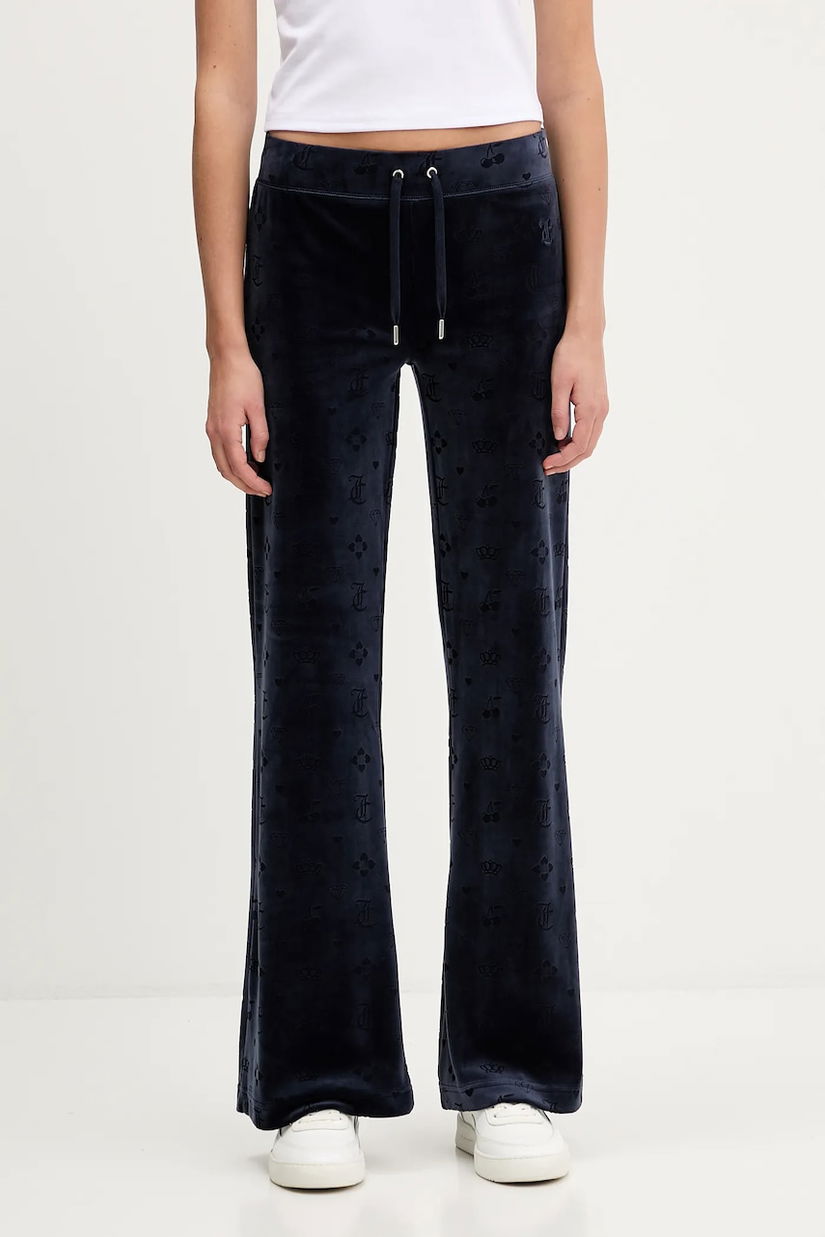 Juicy Couture pantaloni de trening din velur Monogram Lisa culoarea bleumarin, cu imprimeu, JCWBJ125303