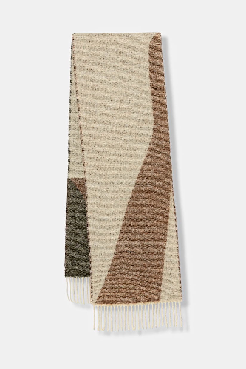 United Colors of Benetton eșarfă cu lână culoarea verde, cu imprimeu, 64G8DU024