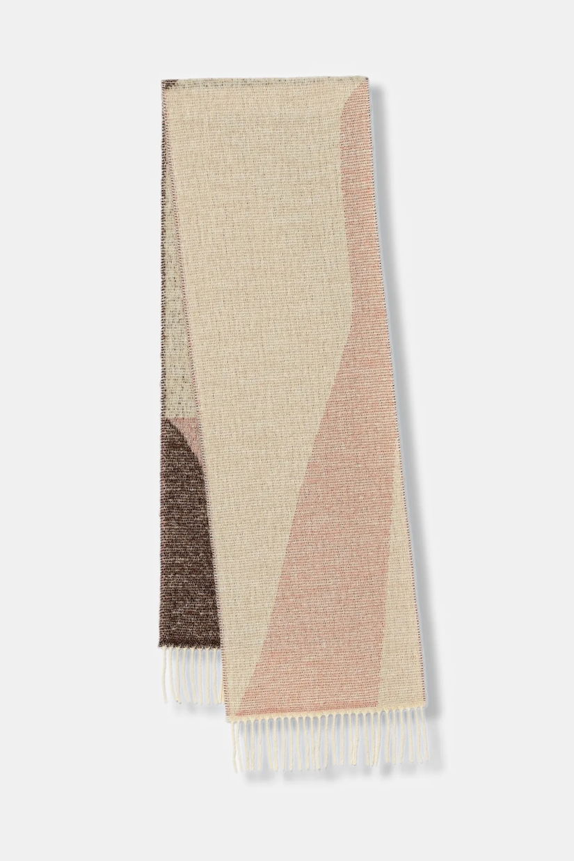 United Colors of Benetton eșarfă cu lână culoarea bej, cu imprimeu, 64G8DU024