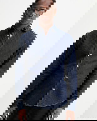 G-Star cămașă din amestec de in Clean slim culoarea bleumarin, cu guler clasic, slim, D27681-D306