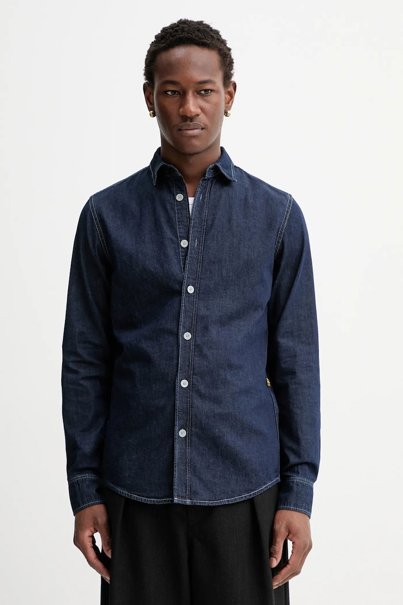 G-Star cămașă din amestec de in Clean slim culoarea bleumarin, cu guler clasic, slim, D27681-D306
