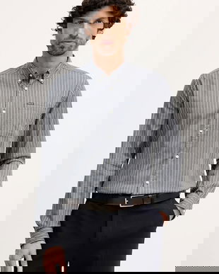 Barbour cămașă Longfield culoarea bleumarin, cu guler button-down, regular, MSH5707