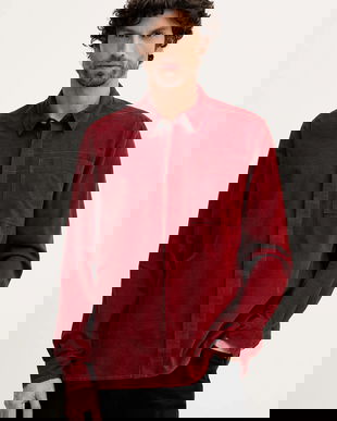 Barbour cămașă din velur Haltcliff culoarea roșu, cu guler clasic, relaxed, MSH5706