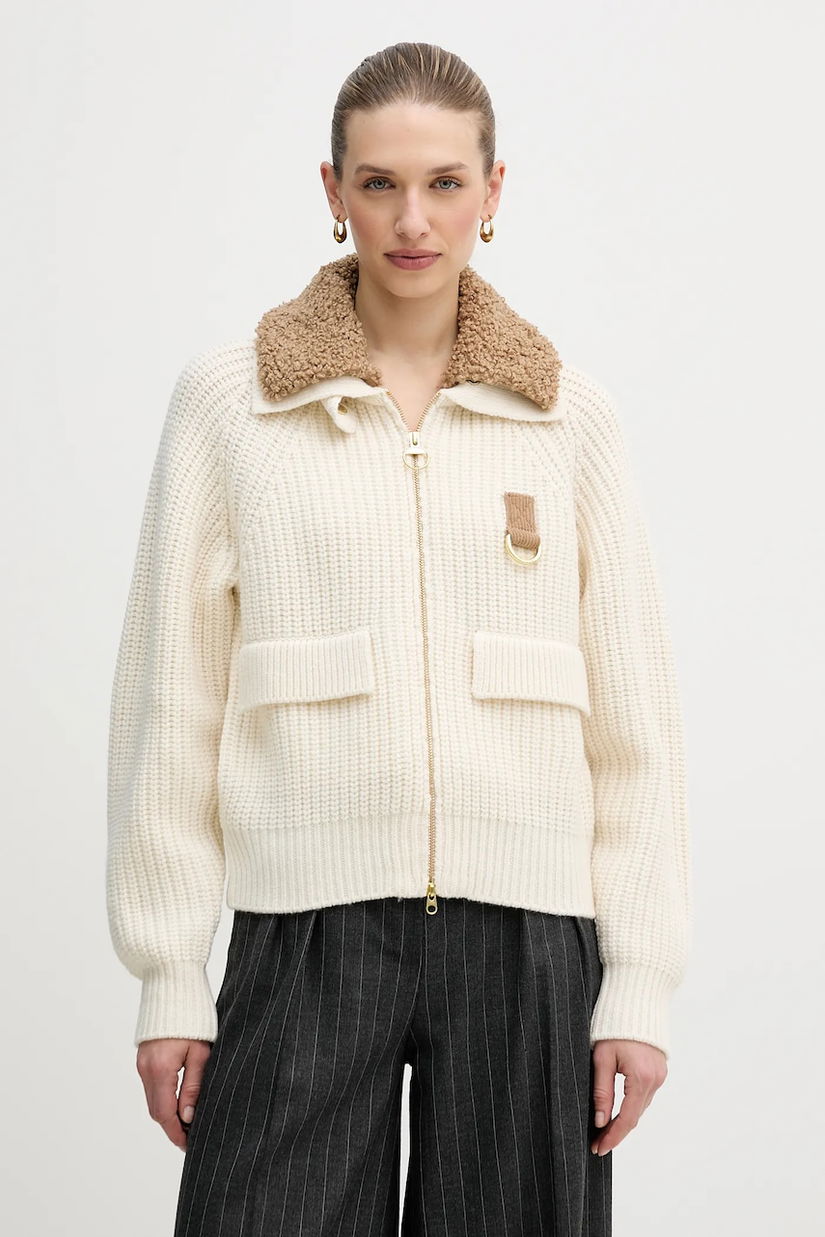 Barbour cardigan din amestec de lână Marla culoarea bej, călduros, LKN1738