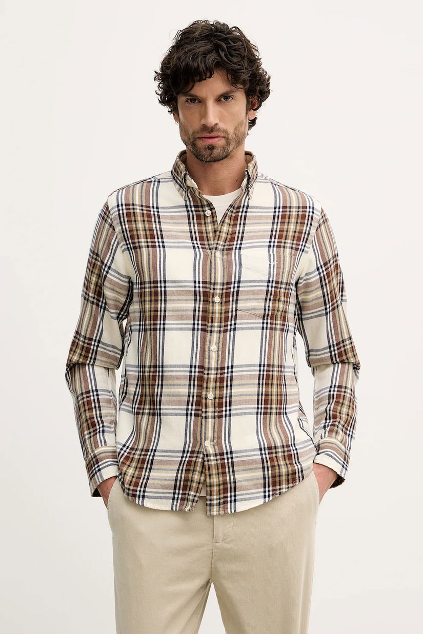 Gant cămașă din bumbac culoarea bej, cu guler button-down, regular, 3250243