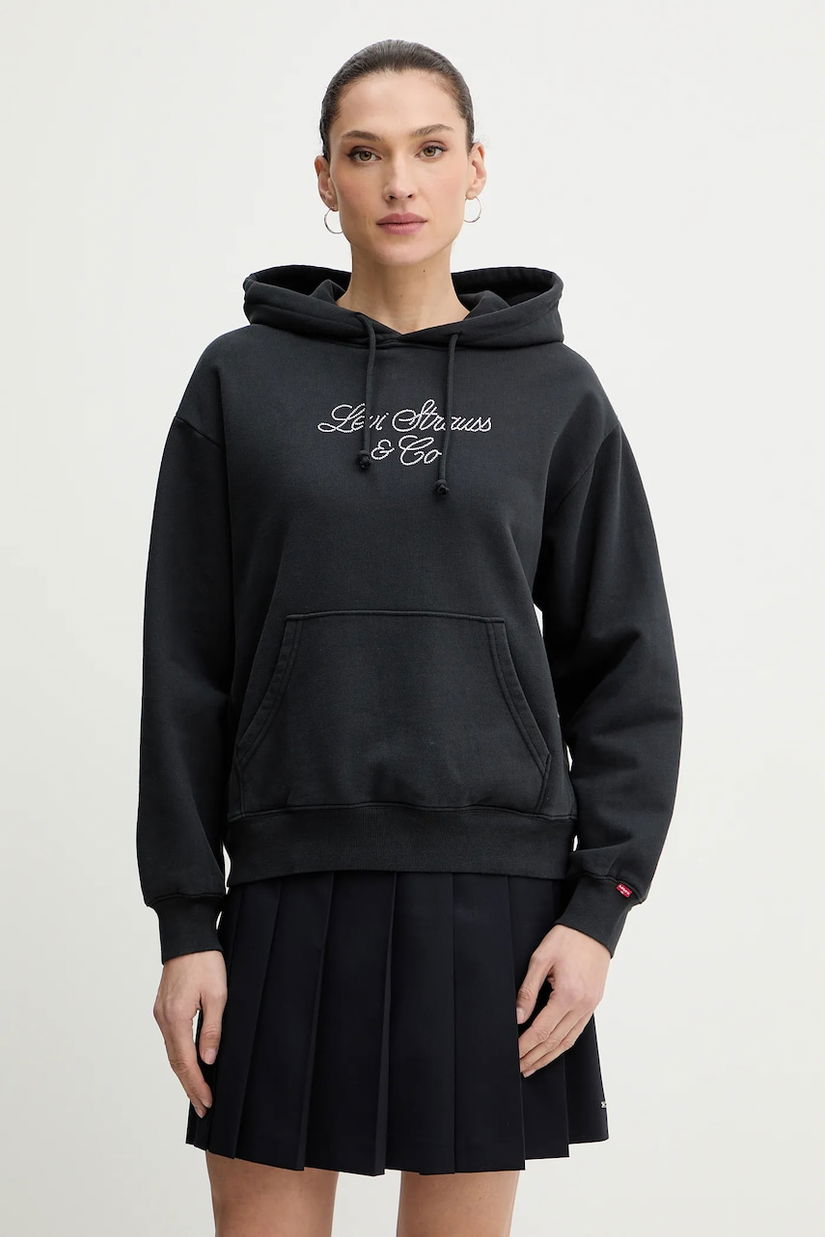 Levi's hanorac de bumbac culoarea gri, cu glugă, uni, A7296