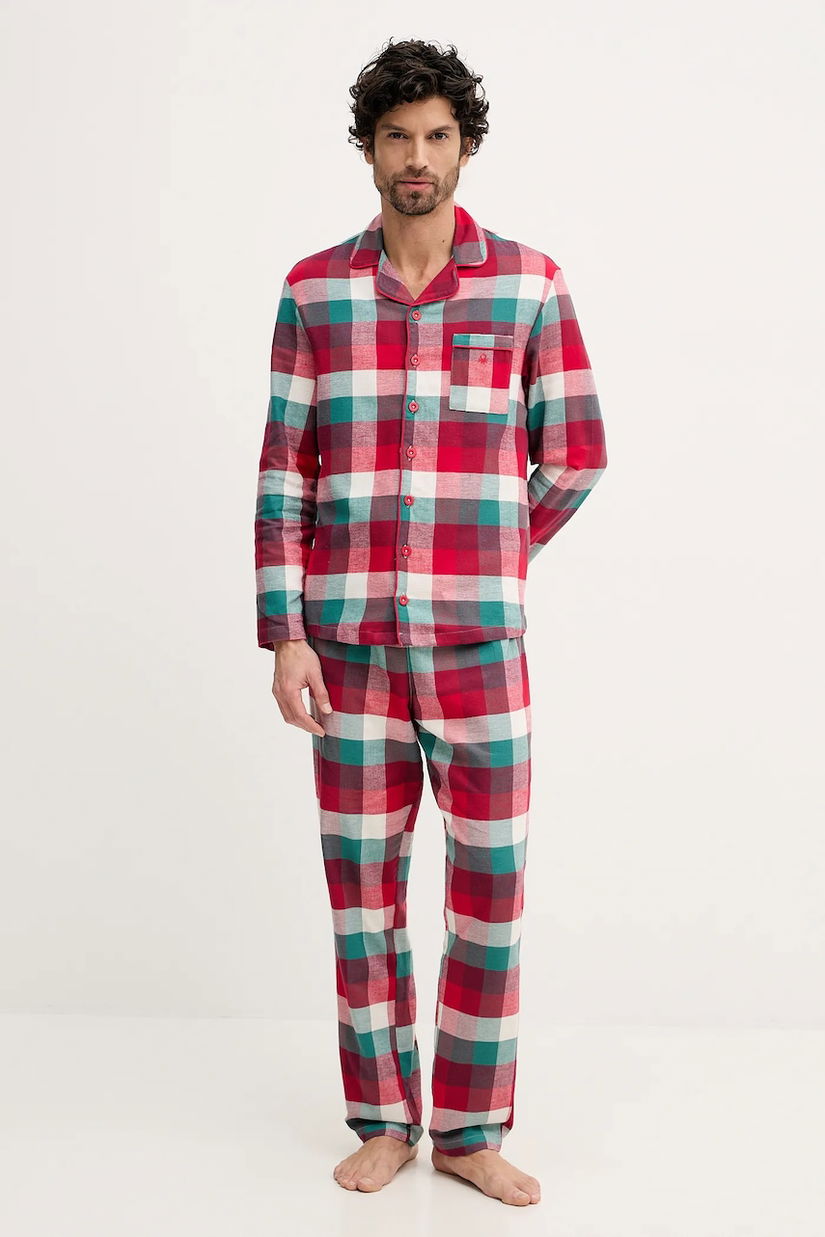 United Colors of Benetton pijamale de bumbac culoarea roșu, cu imprimeu, 40EP4P00C