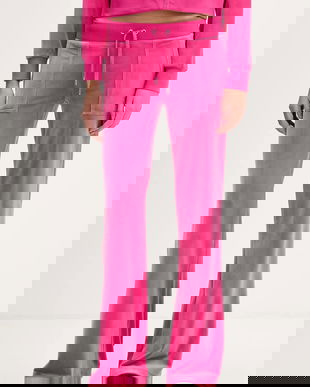 Juicy Couture pantaloni de trening din velur Layla culoarea roz, uni, JCSEBJ001