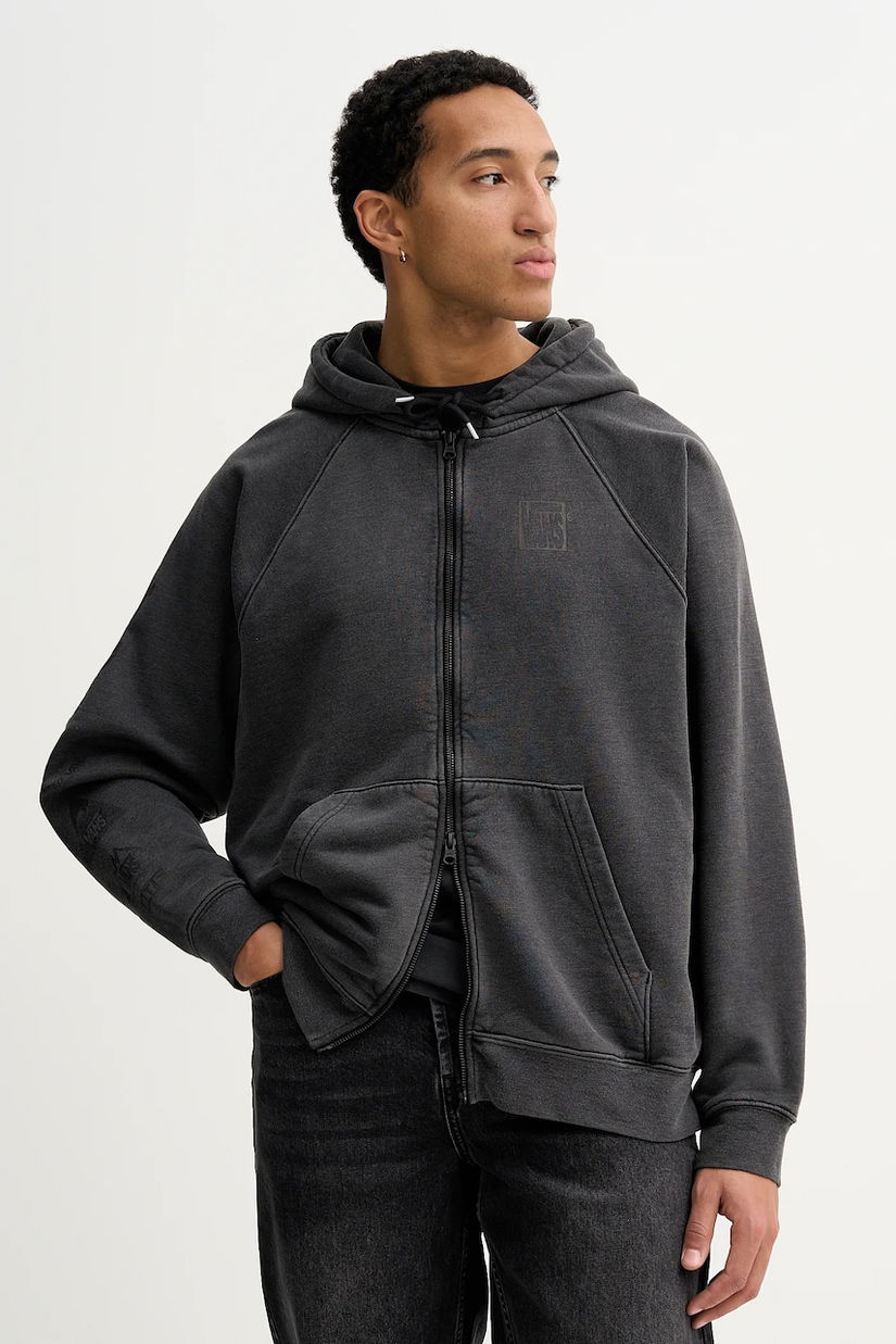 Vans bluză culoarea gri, cu glugă, uni, VN000PJMBLK1