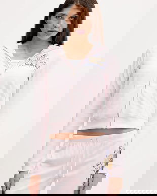 Juicy Couture bluză din velur Wrap You Up culoarea roz, cu glugă, cu imprimeu, JCNAS126451