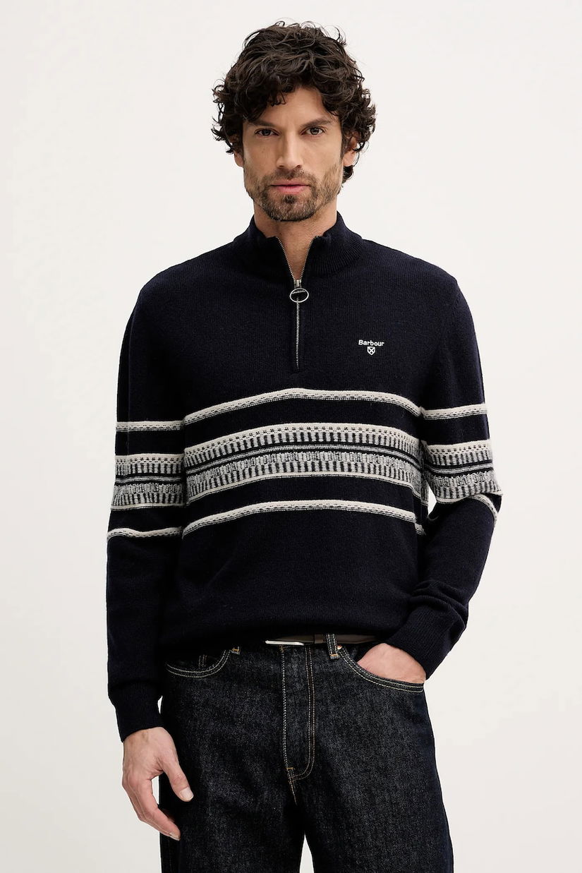 Barbour pulover de lână Kepwick culoarea bleumarin, cu turtleneck, MKN1708