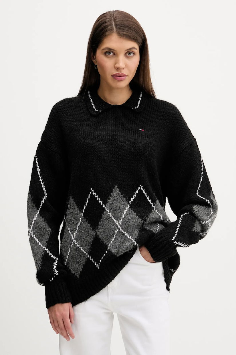 Tommy Jeans pulover din amestec de alpaca culoarea negru, DW0DW22559