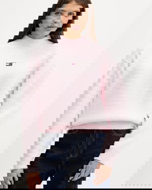 Tommy Jeans pulover din amestec de lână culoarea roz, cu turtleneck, DW0DW22109