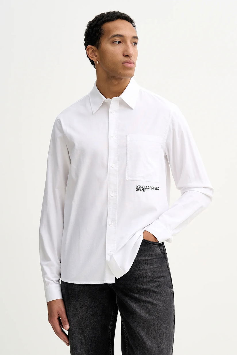 Karl Lagerfeld Jeans cămașă din bumbac culoarea alb, cu guler clasic, regular, A3M16021