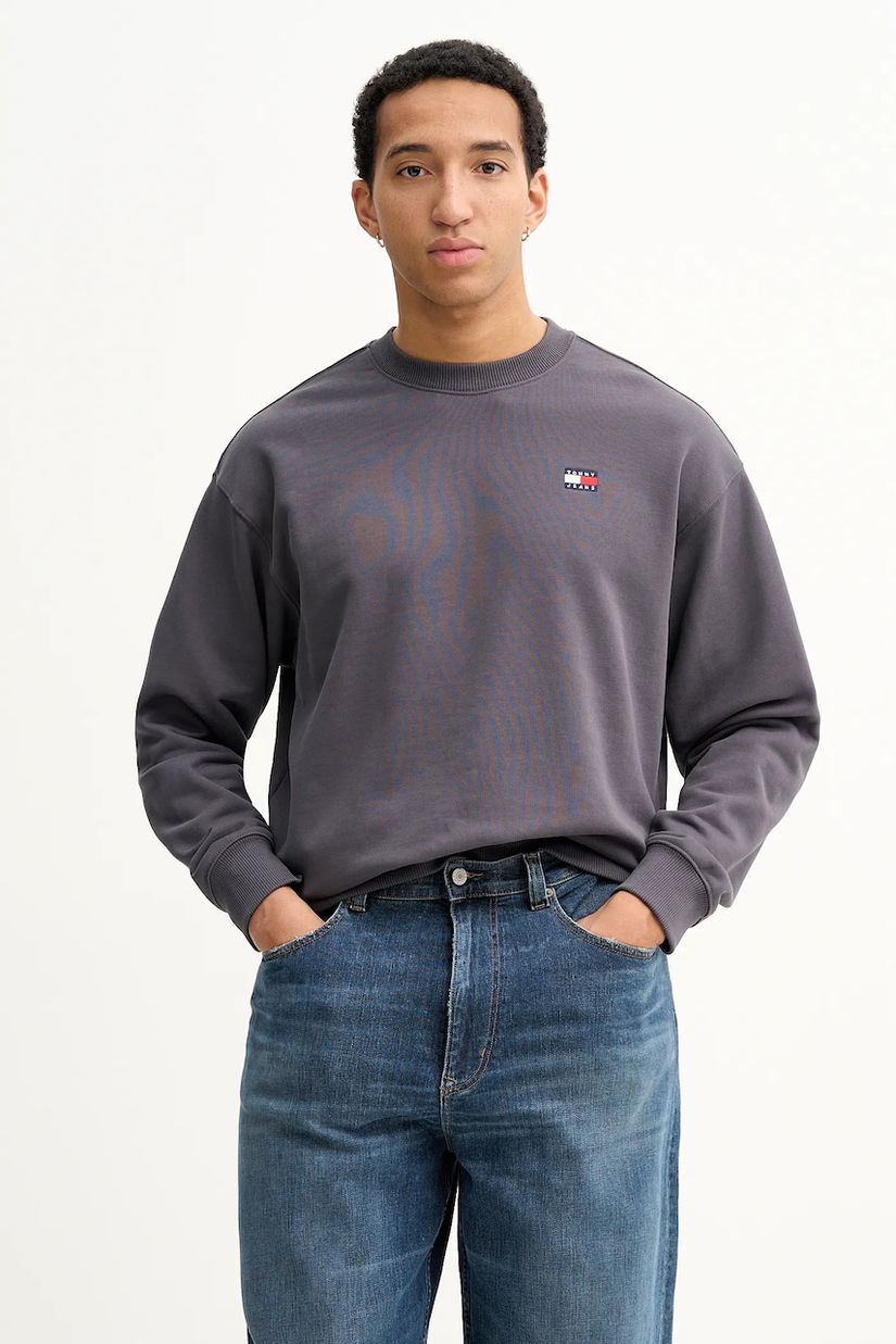 Tommy Jeans hanorac de bumbac culoarea gri, melanj, DN0DN00054