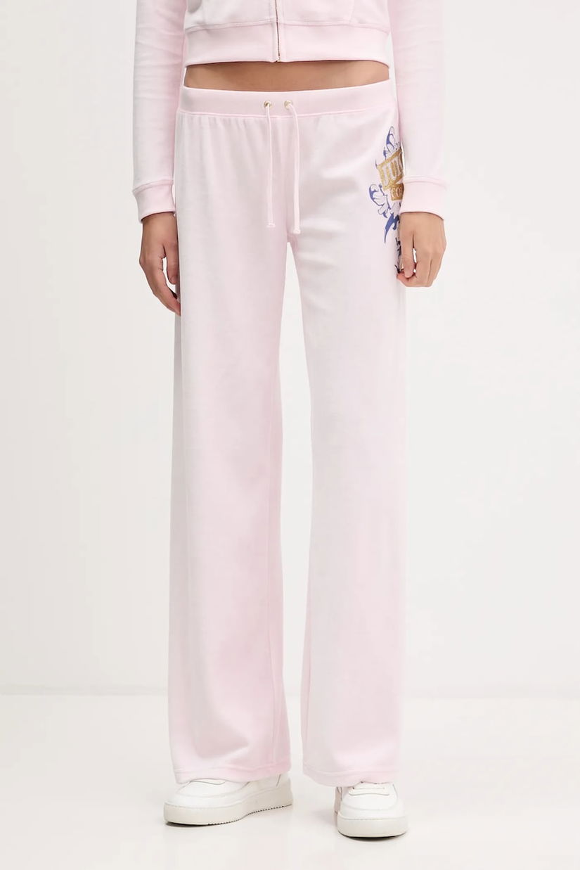 Juicy Couture pantaloni de trening din velur Wrap You Up culoarea roz, cu imprimeu, JCNBJ126452