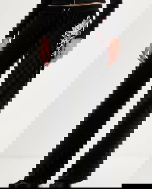 Juicy Couture pantaloni de trening din velur Wrap You Up culoarea negru, cu imprimeu, JCNBJ126452