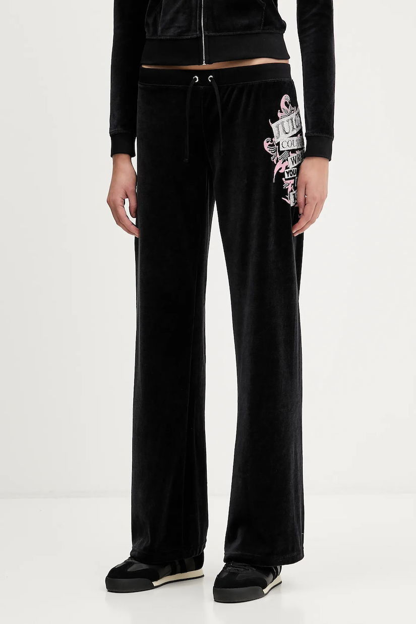 Juicy Couture pantaloni de trening din velur Wrap You Up culoarea negru, cu imprimeu, JCNBJ126452