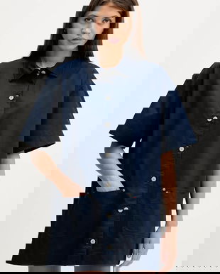 Tommy Jeans rochie din bumbac culoarea bleumarin, mini, oversize, DW0DW22531