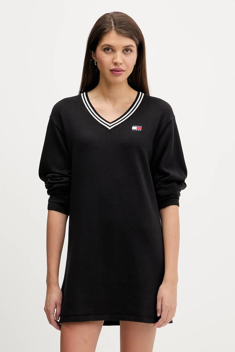 Tommy Jeans rochie din bumbac culoarea negru, mini, drept, DW0DW21909