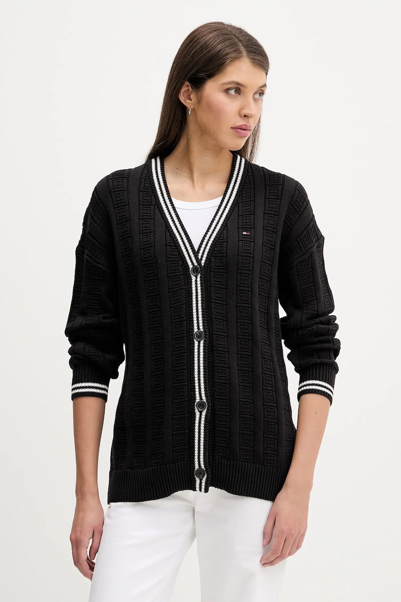 Tommy Jeans cardigan din bumbac culoarea negru, DW0DW22026