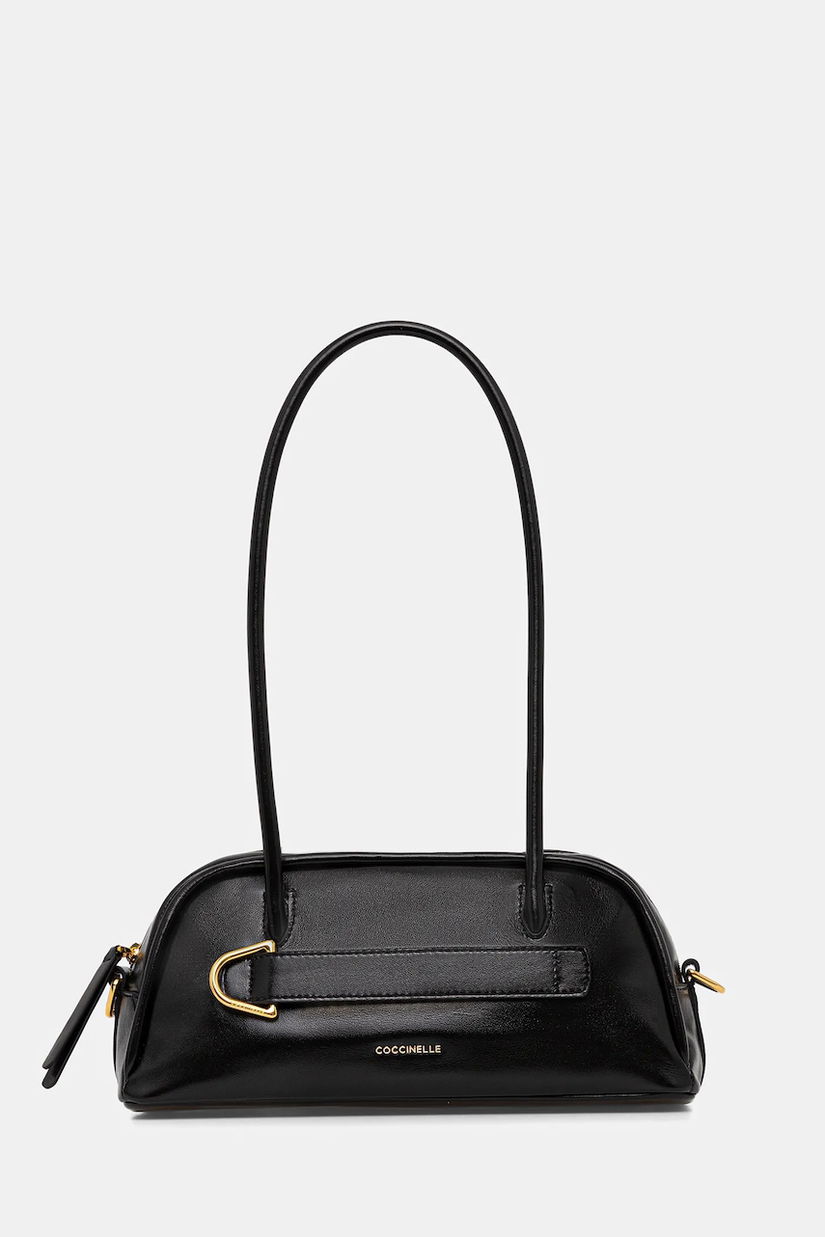 Coccinelle poșetă de piele PAKI SHINY SMOOTH culoarea negru, E1 U4B 12 02 01