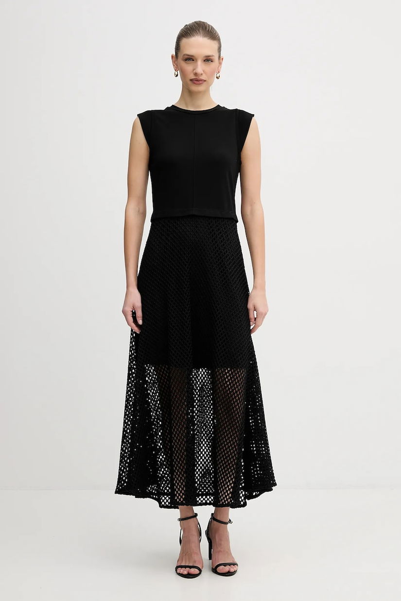 Dkny rochie culoarea negru, maxi, evazați, P5KD8DQY