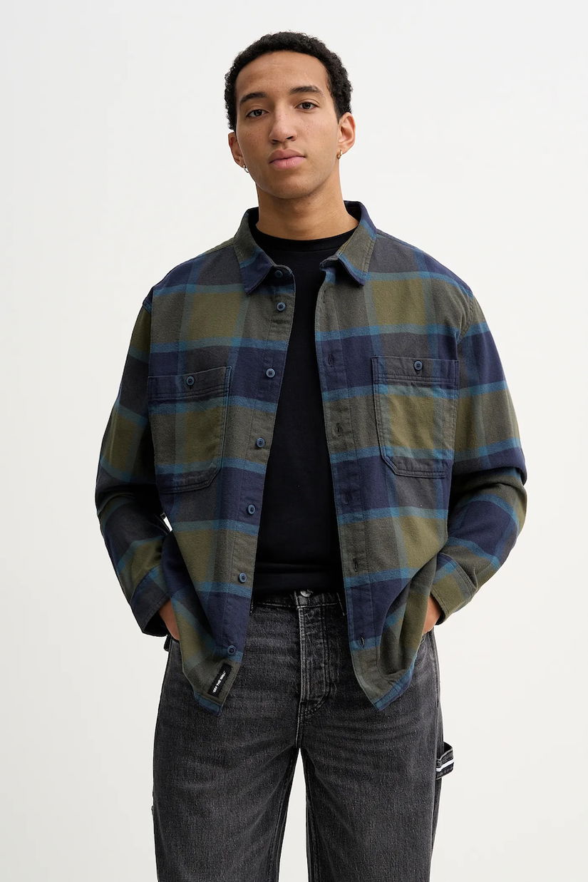 Vans cămașă din bumbac culoarea verde, cu guler clasic, relaxed, VN000P7ZF0O1