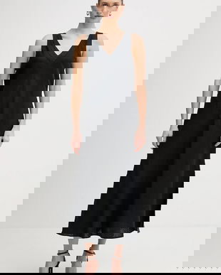 Dkny rochie din in culoarea negru, maxi, evazați, P4KBCZ70