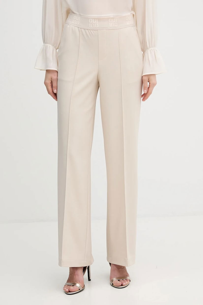 OUI pantaloni culoarea bej, drept, high waist, 91737