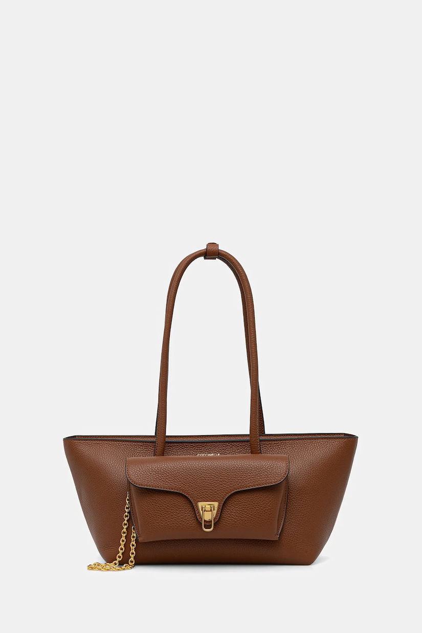 Coccinelle poșetă de piele DOUBLE BEAT culoarea maro, E1 T8A 11 03 01