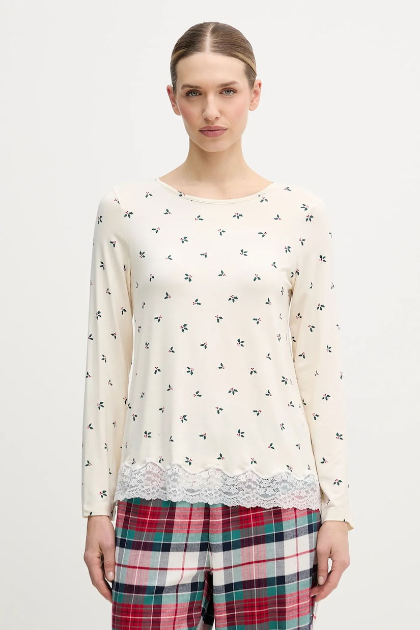 United Colors of Benetton longsleeve de pijama culoarea bej, 32V93M07V