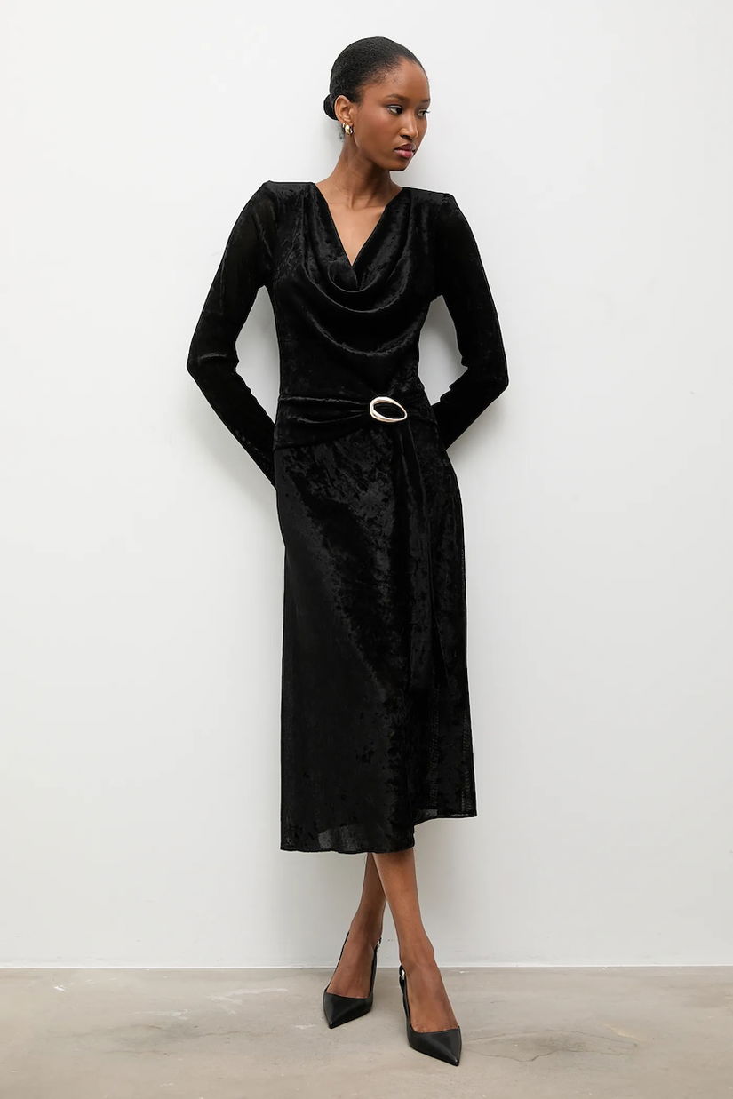 Answear.LAB rochie culoarea negru, midi, evazati