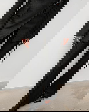 Answear.LAB pantaloni culoarea gri, evazati, medium waist