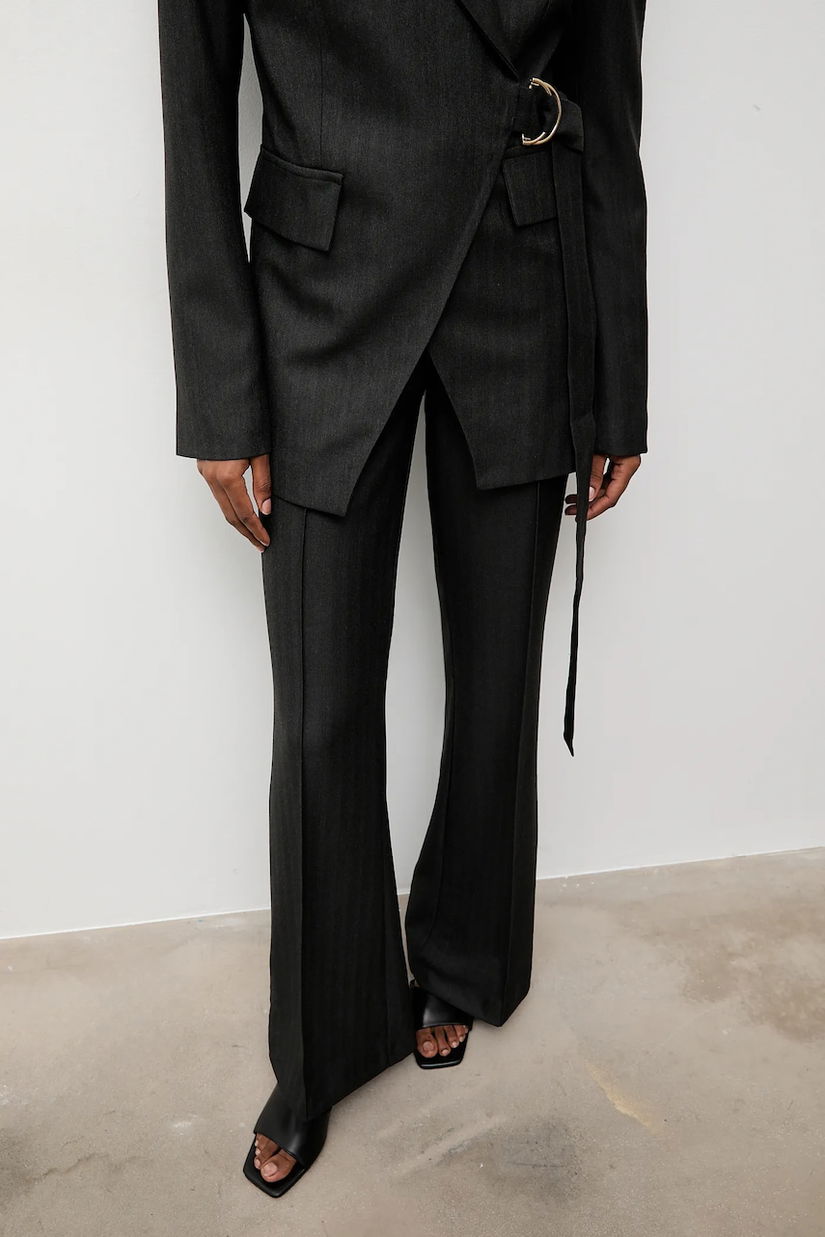 Answear.LAB pantaloni culoarea gri, evazati, medium waist