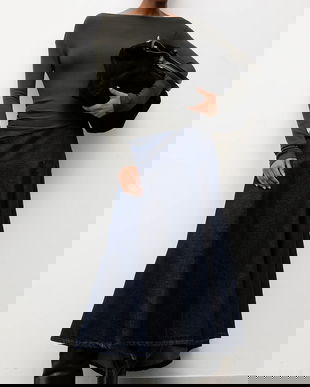 Answear.LAB fusta jeans culoarea albastru marin, maxi, evazati