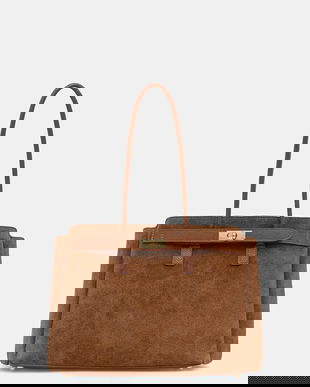 Answear.LAB geanta de mana din piele intoarsa culoarea maro