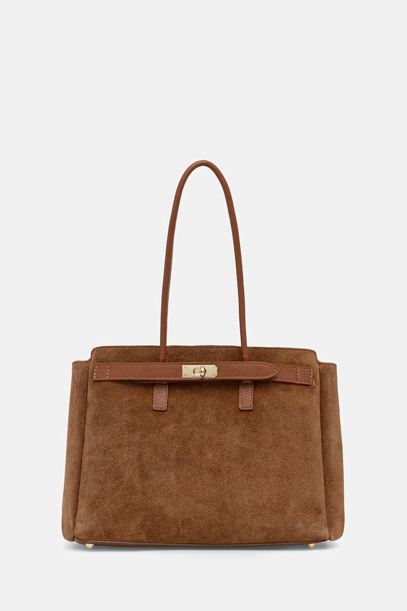 Answear.LAB geanta de mana din piele intoarsa culoarea maro