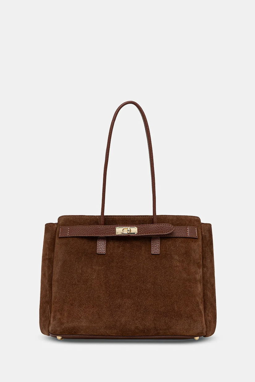 Answear.LAB geanta de mana din piele intoarsa culoarea maro